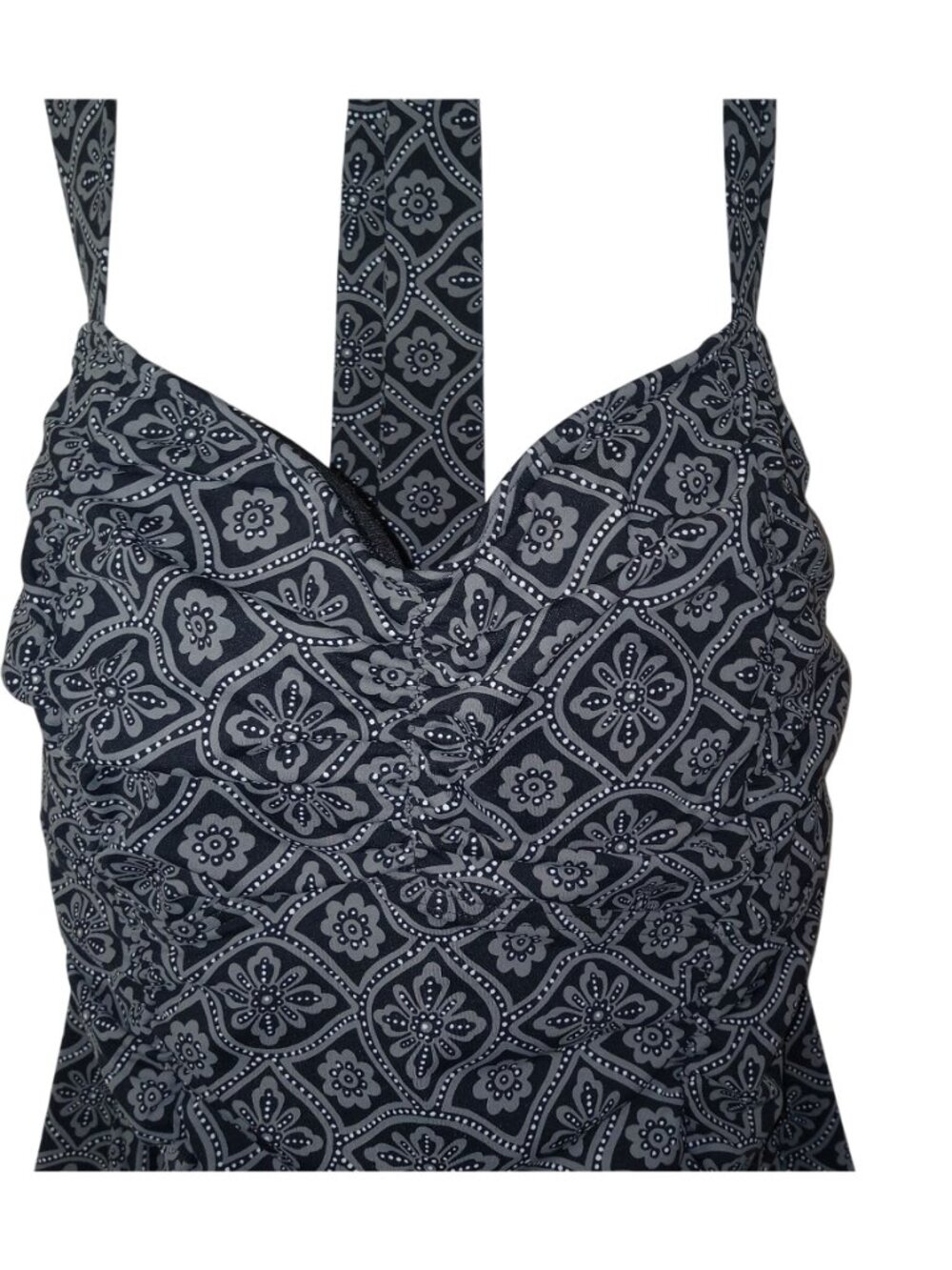Lands End Black White Geometric Print Halter Tankini Size18 Top Swimsuit Womens - Picture 4 of 10